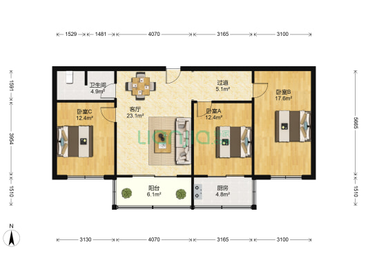 秋实小区 3室1厅1卫 100平方