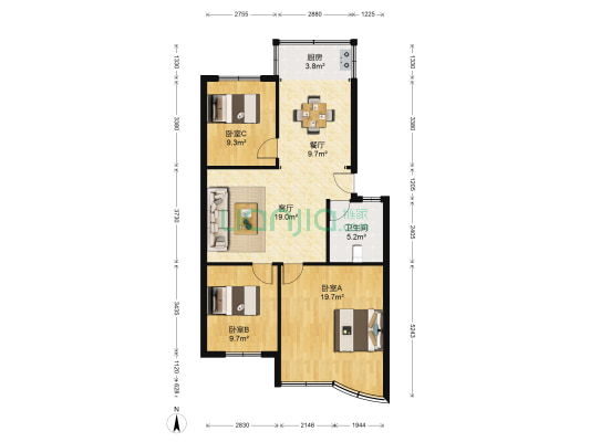 埠岚小区 3室2厅1卫 94平方