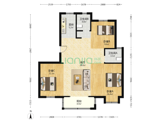 江寰府 3室1厅2卫 109平方