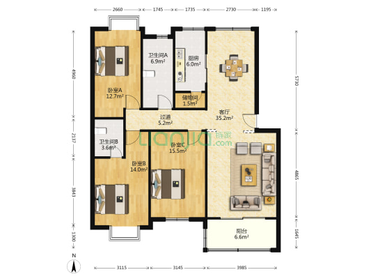 西林人家 3室1厅2卫 113平方