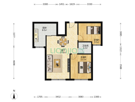 翠湖郡 2室1厅1卫 82平方