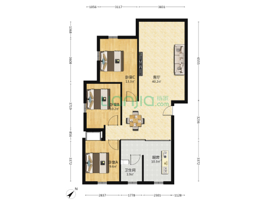 东岸假日 3室1厅1卫 101平方