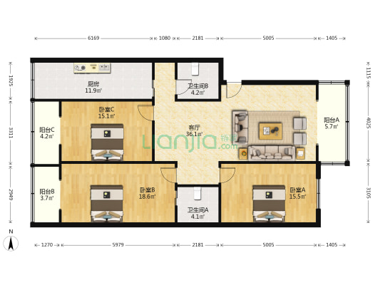 南巷子公寓 3室1厅2卫 140平方