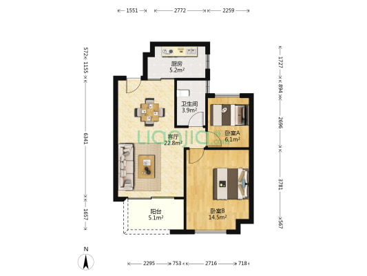 嘉宝梦之缘景庭(西区) 2室1厅1卫 77平方