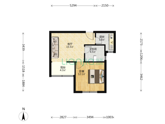 虹桥茗雅苑 1室1厅1卫 59平方