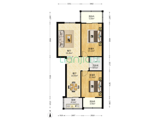 西控公司福利区十八街坊棚户区 2室2厅1卫 87平方