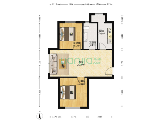 华泰财富广场 2室1厅1卫 89平方