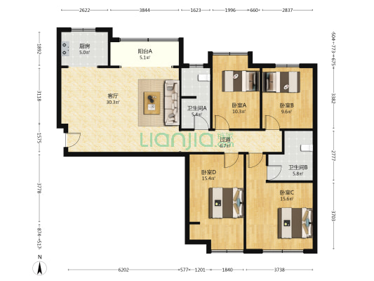 金地小区 4室1厅2卫 150平方