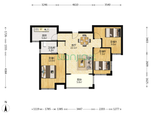 金浦御龙湾F区 3室1厅1卫 87平方