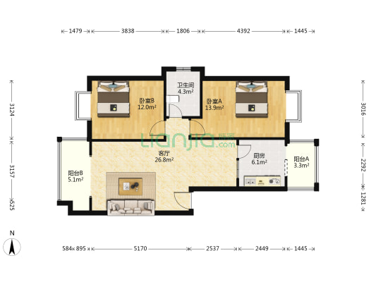 浏阳馨苑 2室1厅1卫 85平方