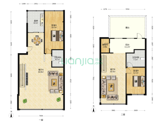 房管所小区 2室2厅2卫 186平方
