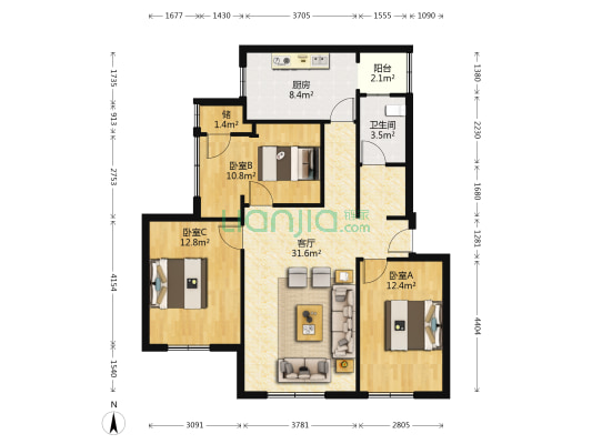 平江路13号 3室1厅1卫 98平方