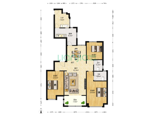 晋河花园 3室1厅2卫 151平方