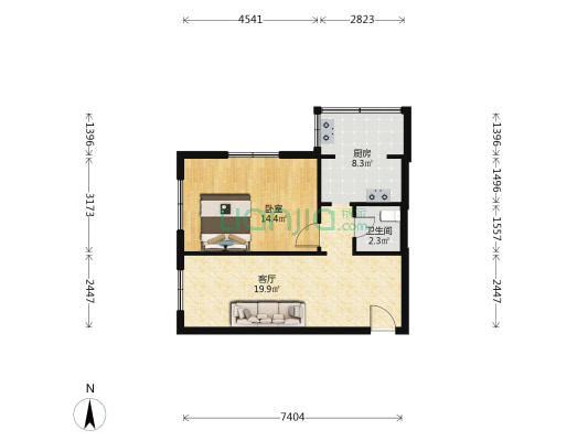 顺山街小区 1室1厅1卫 57平方