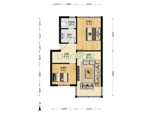 兴贵路 2室1厅1卫 60平方