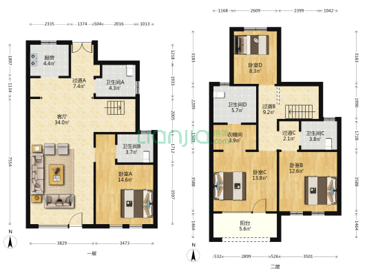 珊瑚湾熙院 4室1厅4卫 162平方