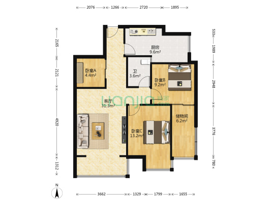 书香庭 3室1厅1卫 89平方