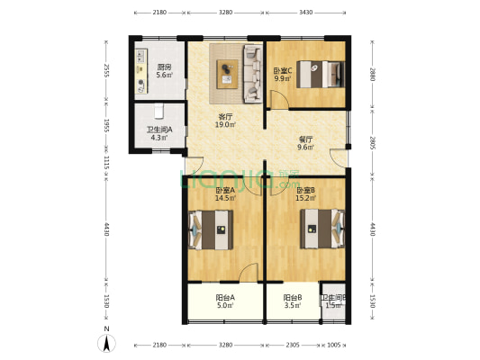永昌路 3室2厅2卫 113平方