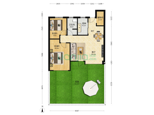 天朗云熙 2室1厅1卫 88平方