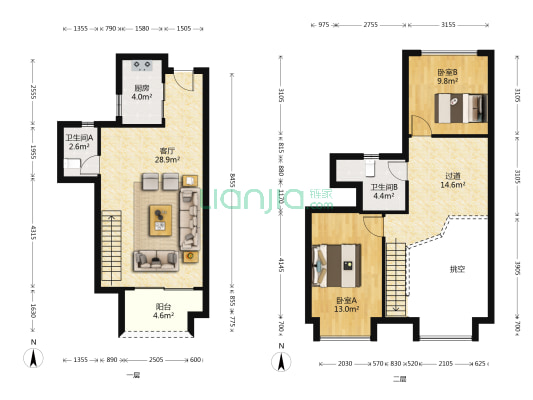 方直香山墅 2室1厅2卫 85平方