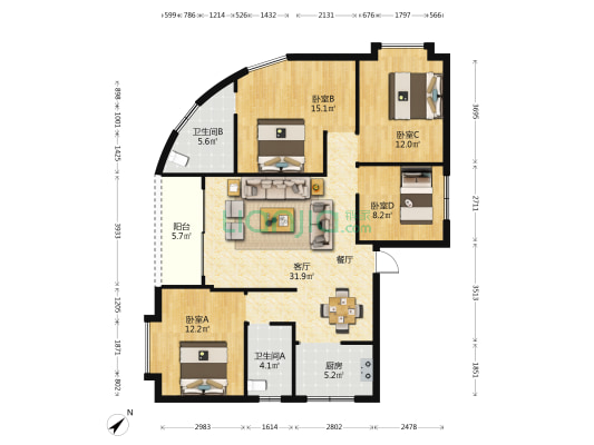 振兴南路一巷 4室1厅2卫 127平方