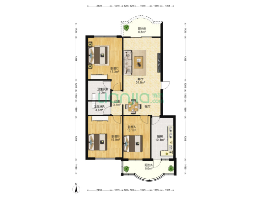 宝阳花园 3室1厅2卫 122平方