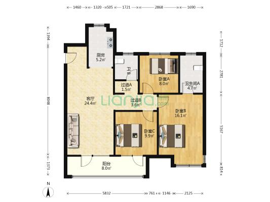 海信花街小镇维拉 3室1厅2卫 119平方