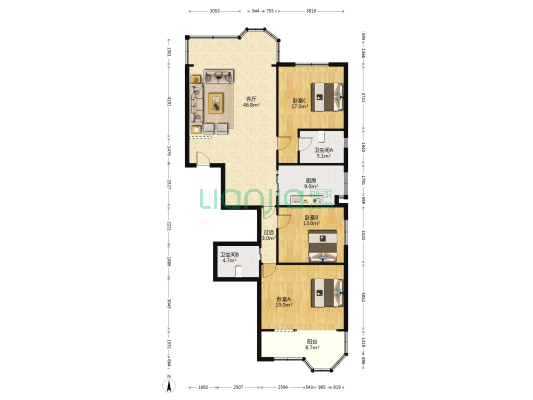 远东大厦 3室1厅2卫 163平方