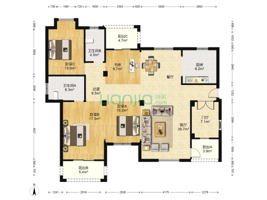 国创光谷上城 4室1厅2卫 163平方