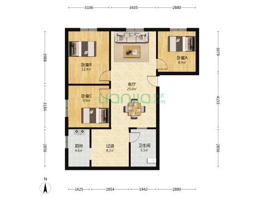 安东巷17号 3室1厅1卫 91平方