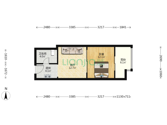 御座大厦 1室1厅1卫 60平方
