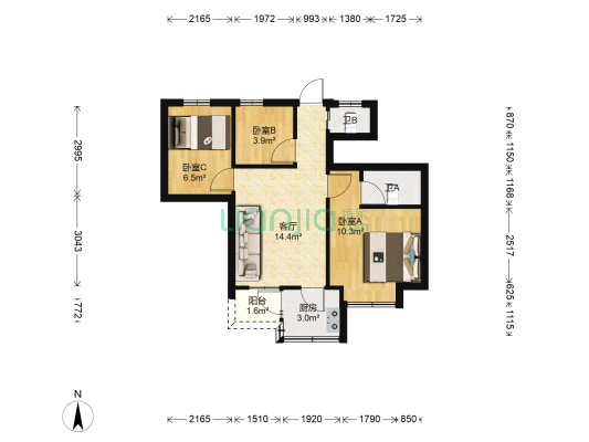 跃进新村 3室1厅2卫 48平方