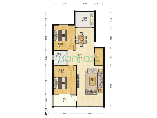 军转楼（和平路） 2室1厅1卫 99平方