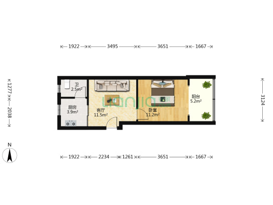 较场坝中街42号 1室1厅1卫 38平方