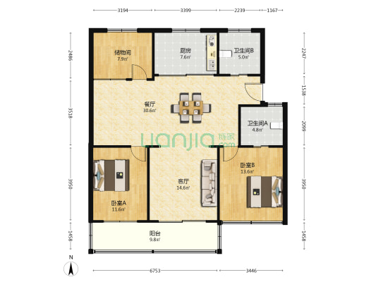 裕丰花园 2室2厅2卫 123平方