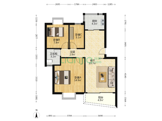 尚景华园 3室1厅1卫 80平方