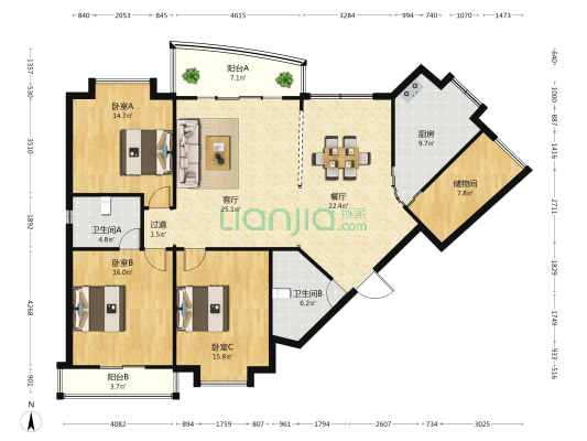 春城明珠小区 3室2厅2卫 150平方