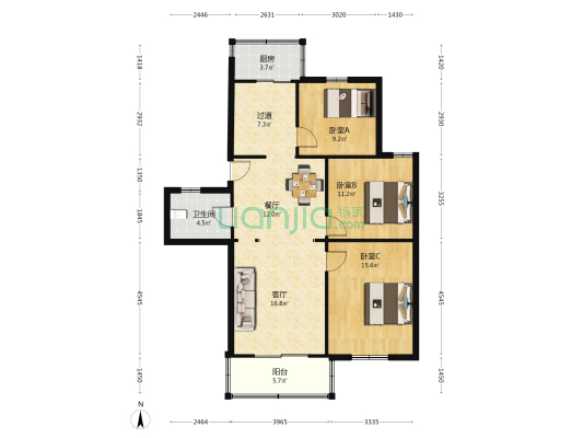 奥林花园园景苑 3室2厅1卫 101平方