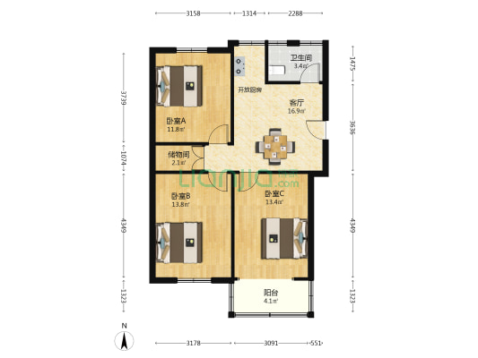 胜利园 3室1厅1卫 78平方