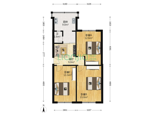 欣昌北小区 3室1厅1卫 78平方