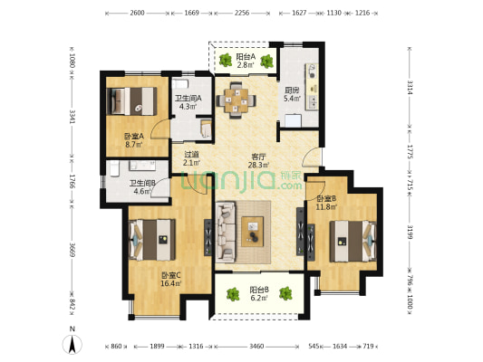 保利梧桐语 3室2厅2卫 140平方