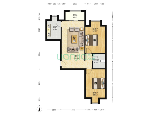 南北通透，采光好，毛坯房任意装。-户型图