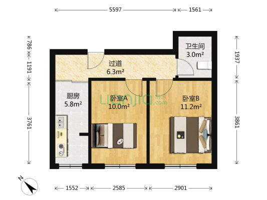 新星宇福苑二期 2室0厅1卫 55平方