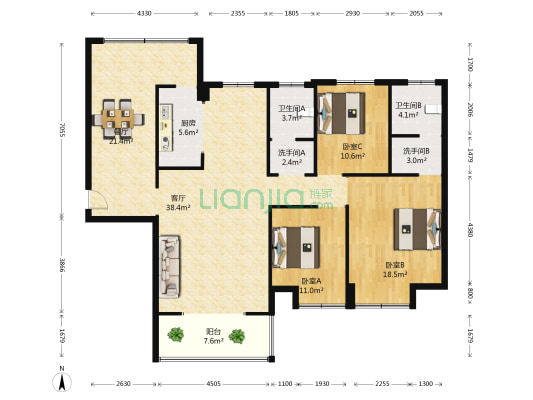 金凤公寓 3室2厅4卫 153平方