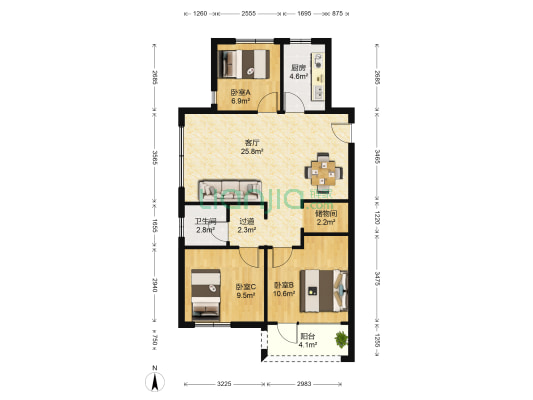 静秀园 3室1厅1卫 96平方