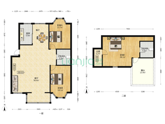 西中圣和花园 3室1厅2卫 112平方