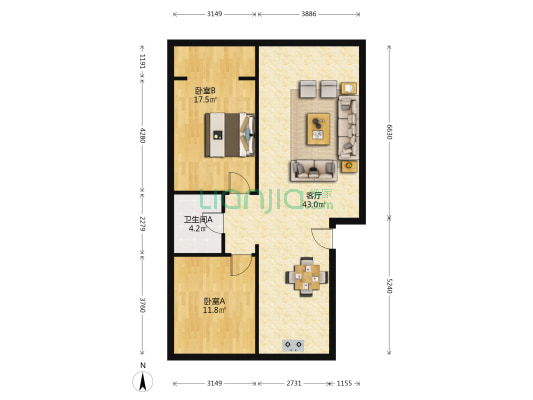 西鑫苑 2室1厅1卫 89平方
