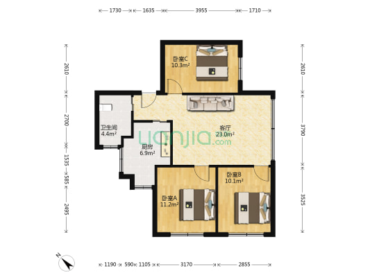 万江新区 3室1厅1卫 78平方