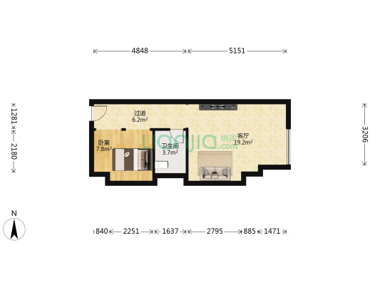 上城金都国际公馆 1室1厅1卫 53平方