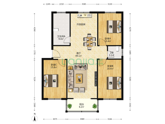 昌源青城 3室1厅2卫 139平方